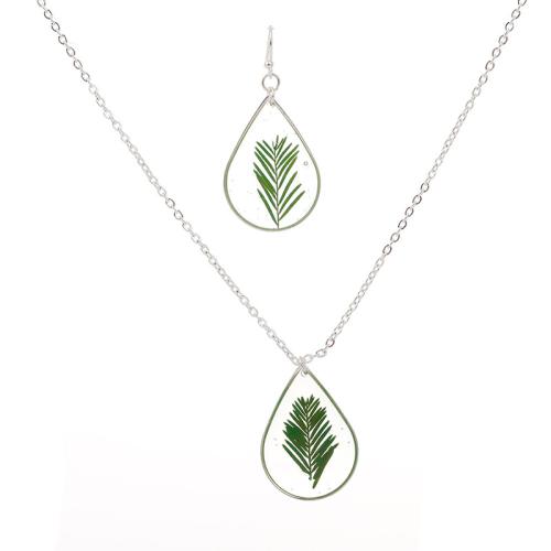 Harts smycken uppsättningar, Mässing, med Harts, epoxi klistermärke, olika stilar för val & för kvinna, grön, Säljs av PC