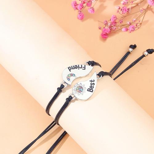 Zinc Alloy Bracelet with Wax Cord 2 pieces & Unisex & with rhinestone black Sold By PC