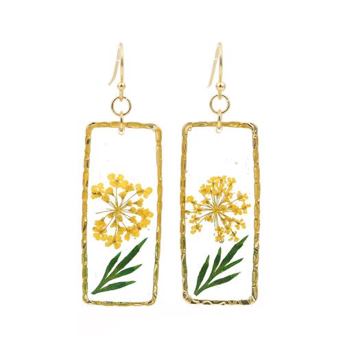 Pressed Dried Flower Jewelry  Brass with Dried Flower & Resin epoxy gel for woman golden Sold By Pair