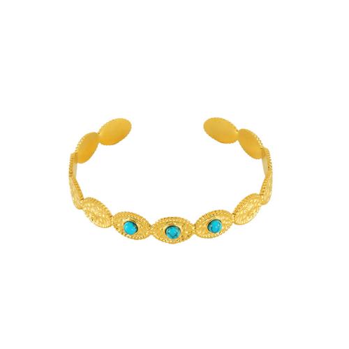 Stainless Steel Bangle 304 Stainless Steel with turquoise 18K gold plated fashion jewelry & for woman golden 9mm Inner Approx 60mm Sold By PC