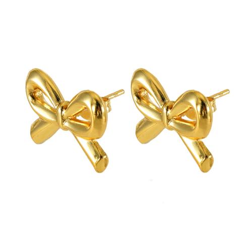Stainless Steel Stud Earrings 304 Stainless Steel Bowknot 18K gold plated fashion jewelry & for woman golden Sold By Pair