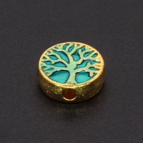 Zinc Alloy Jewelry Beads Round gold color plated DIY & enamel green nickel lead & cadmium free Sold By PC