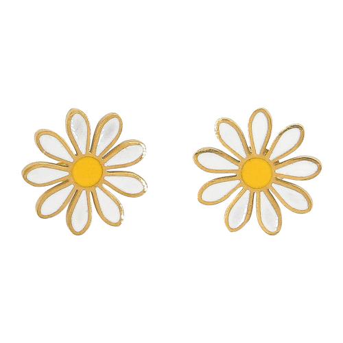 Stainless Steel Stud Earrings 304 Stainless Steel Daisy fashion jewelry & for woman & enamel golden 18mm Sold By Pair