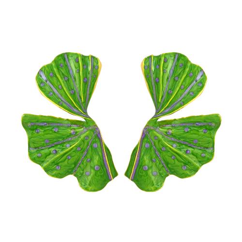 Zinc Alloy Stud Earring Leaf plated fashion jewelry & enamel green nickel lead & cadmium free Sold By Pair