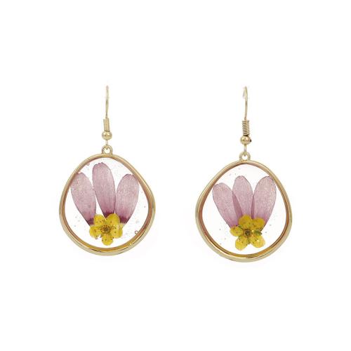 Pressed Dried Flower Jewelry  Brass with Dried Flower & Resin epoxy gel for woman golden Sold By Pair