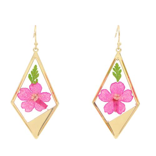 Pressed Dried Flower Jewelry  Brass with Dried Flower & Resin plated for woman Sold By Pair