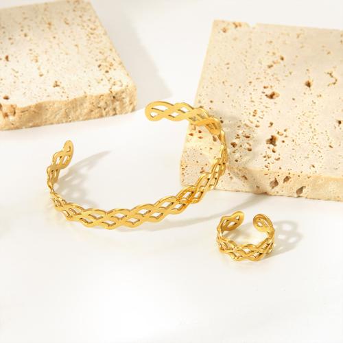 Conjuntos de jóias de aço inoxidável, Aço inoxidável 304, 18K banhado a ouro, joias de moda & para mulher & vazio, dourado, vendido por PC