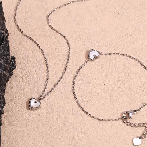 Stainless Steel smycken Ställer, 304 rostfritt stål, med White Shell, med 5cm extender kedja, mode smycken & för kvinna, fler färger för val, Längd Ca 40 cm, Ca 17 cm, Säljs av PC