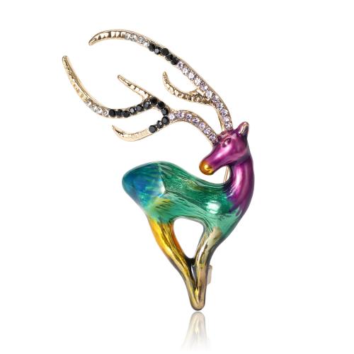 Zinc Alloy Brooches Deer gold color plated fashion jewelry & for woman & enamel & with rhinestone mixed colors nickel lead & cadmium free Sold By PC