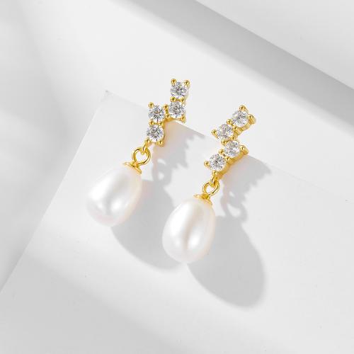 Sladkovodní Pearl náušnice, 925 Sterling Silver, s Sladkovodní Pearl, módní šperky & micro vydláždit kubické zirkony & pro ženy, více barev na výběr, 23mm, Prodáno By Pair