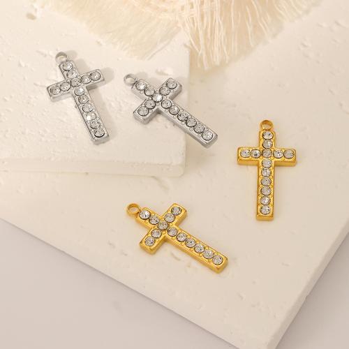 Stainless Steel Cross Pendants 304 Stainless Steel DIY & with rhinestone Sold By PC