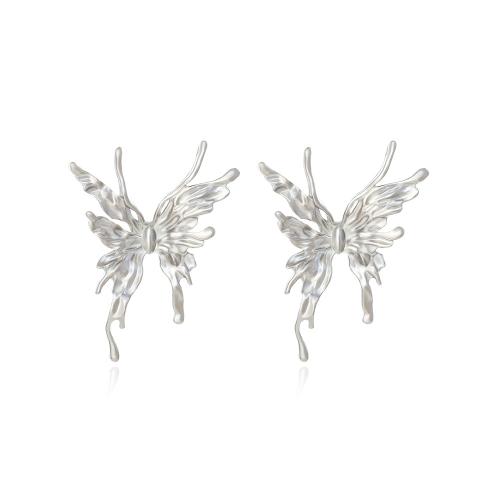 Zinc Alloy Stud Earring Butterfly plated fashion jewelry silver color nickel lead & cadmium free Sold By Pair