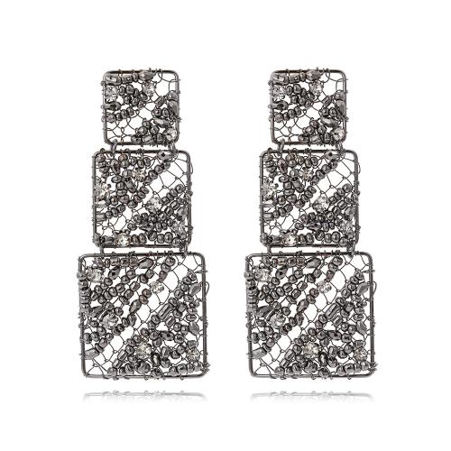 Zinc Alloy Drop Earrings Iron with Seedbead plated fashion jewelry & with rhinestone plumbum black Sold By Pair