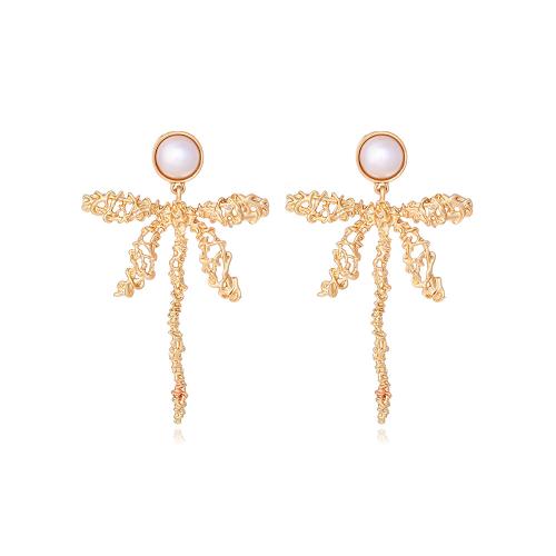 Zinc Alloy Drop Earrings with Plastic Pearl Bowknot plated fashion jewelry golden nickel lead & cadmium free Sold By Pair