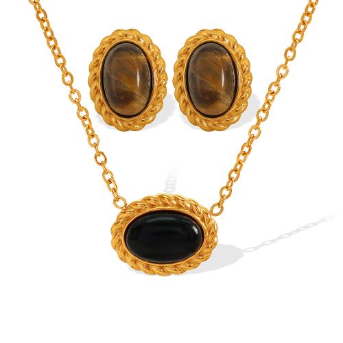 Jewelry Sets Titanium Steel with Glass Stone & Tiger Eye plated fashion jewelry Sold By PC