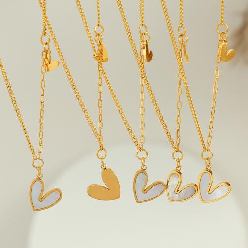 التيتانيوم الصلب قلادة, مع شل الأبيض, مع 5cm سلسلة الموسع, مطلي, مجوهرات الموضة, ذهبي, طول 40 سم, تباع بواسطة PC