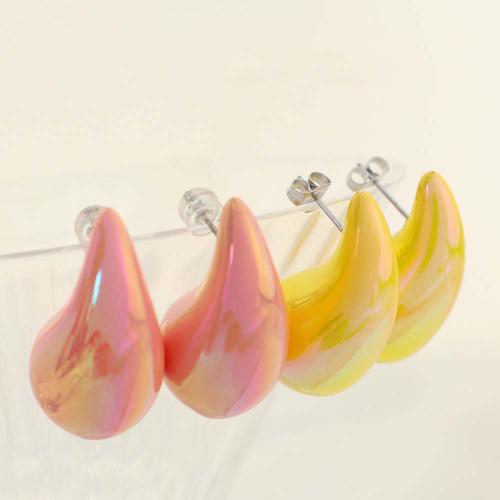 Titanium Steel  Earring with Resin Teardrop plated fashion jewelry Sold By Pair