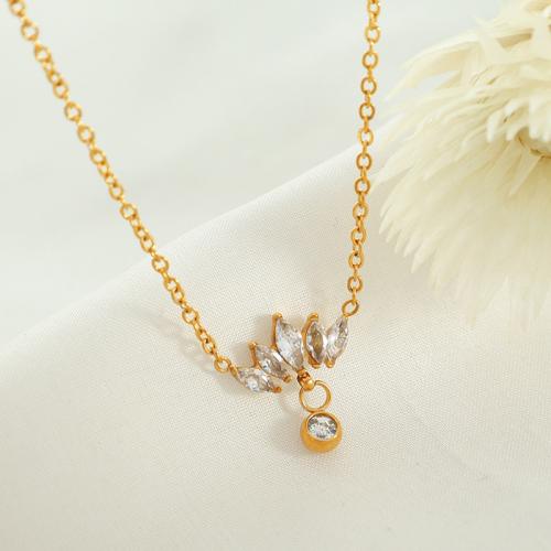Titanium Steel Necklace with 5m extender chain plated fashion jewelry & micro pave cubic zirconia golden Length 40 cm Sold By PC
