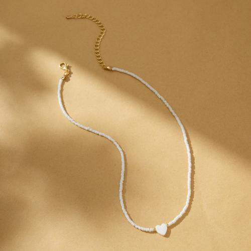 Skleněné perličky náhrdelník, Skořápka, s Seedbead, s 2.76 Inch extender řetězce, ruční práce, módní šperky & různé styly pro výběr & pro ženy, bílý, Délka 14.57 inch, Prodáno By PC