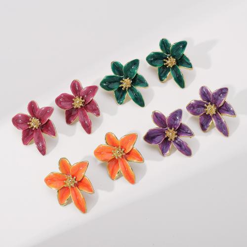 Cink Alloy Stud naušnica, Cvijet, modni nakit & za žene & emajl, više boja za izbor, 35x30mm, Prodano By par