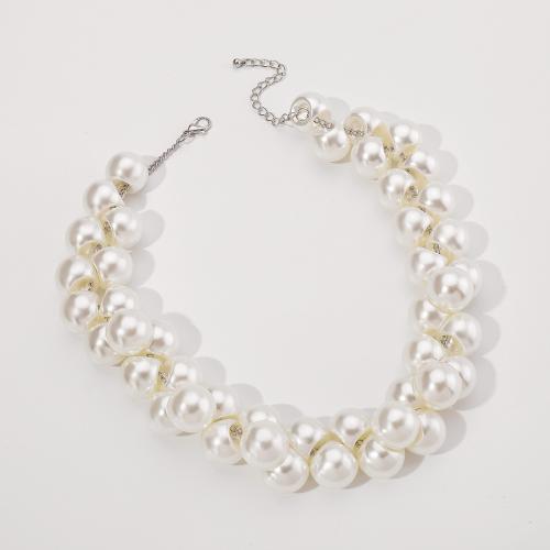 Collier de perles en plastique, perle de plastique, fait à la main, bijoux de mode & pour femme, blanc, Longueur 16.9-19.6 pouce, Vendu par PC