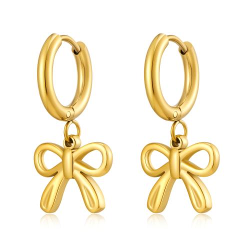 Huggie Hoop Drop Earring 304 Stainless Steel Bowknot plated for woman Sold By Pair
