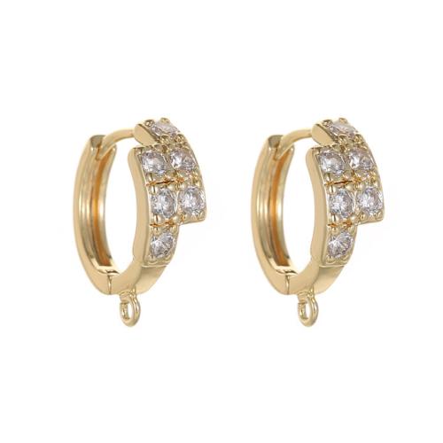 Brass Hoop Earring Components plated DIY & micro pave cubic zirconia golden Sold By Pair