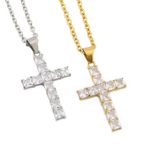 Stainless Steel Jewelry Necklace 304 Stainless Steel Cross Vacuum Ion Plating micro pave cubic zirconia & for woman Length Approx 50 cm Sold By PC