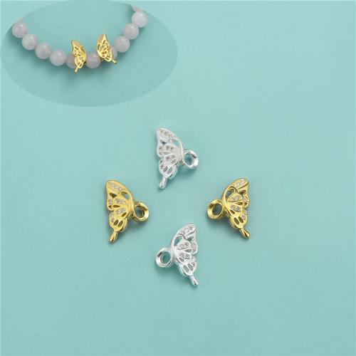 Perles d'espacement Bijoux, argent sterling 925, papillon, DIY & pavé de micro zircon, plus de couleurs à choisir, 8.50x13.60mm, Vendu par paire