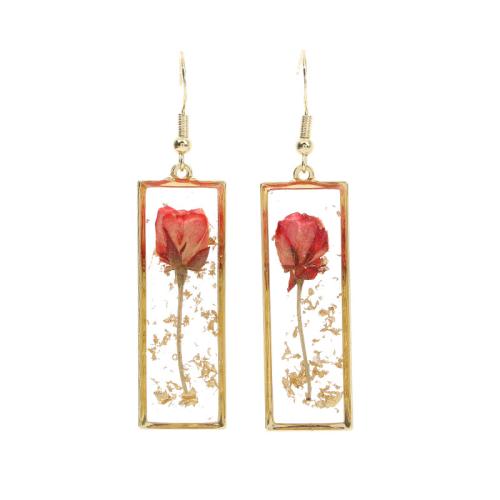 Pressed Dried Flower Jewelry  Brass with Dried Flower & Resin epoxy gel for woman red Sold By Pair