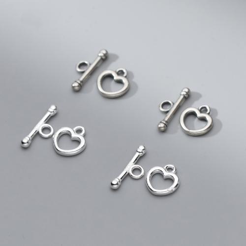 Sterling Silber Knebelverschluss, 925er Sterling Silber, Herz, DIY, keine, heart size 9x10x1.8mm, stick length 14.5mm, verkauft von setzen