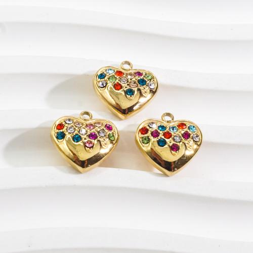 Stainless Steel Heart Pendants 304 Stainless Steel with Cubic Zirconia Vacuum Ion Plating fashion jewelry & DIY mixed colors Sold By PC