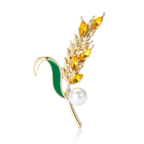 Zinc Alloy Brooches with Plastic Pearl Wheat gold color plated fashion jewelry & for woman & enamel & with rhinestone mixed colors nickel lead & cadmium free Sold By PC