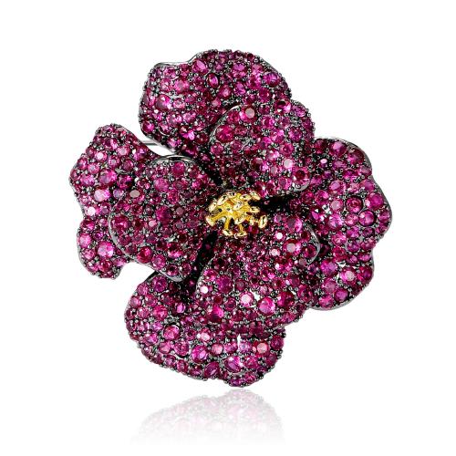 Zinc Alloy Brooches Flower plated fashion jewelry & for woman & with rhinestone nickel lead & cadmium free Sold By PC
