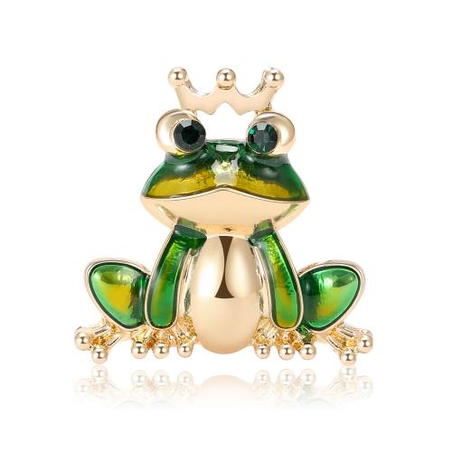 Zinc Alloy Brocher, Frog, guldfarve belagt, mode smykker & for kvinde & emalje & med rhinestone, grøn, nikkel, bly & cadmium fri, 30x30mm, Solgt af PC