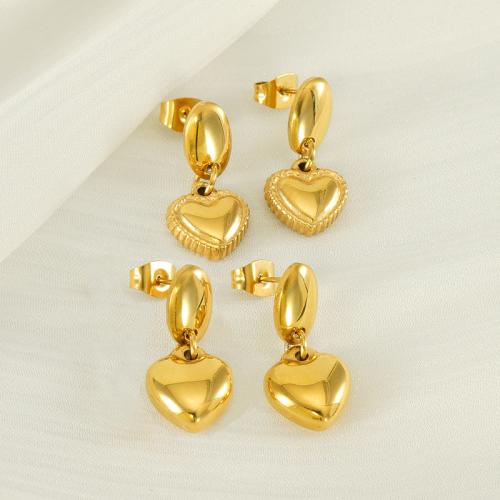 Stainless Steel Drop Earring 304 Stainless Steel Heart 18K gold plated fashion jewelry & for woman golden Sold By Pair