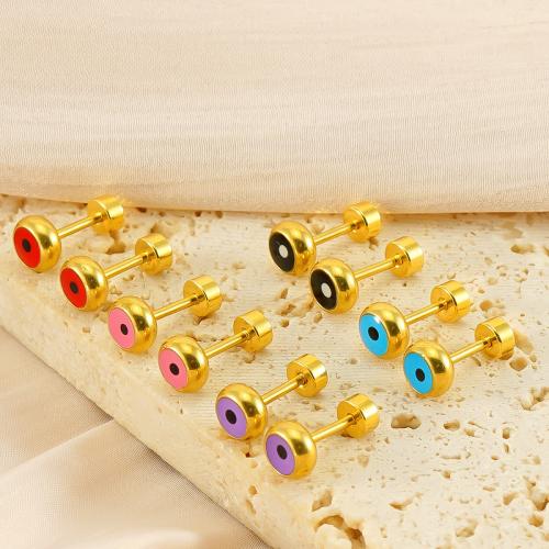 Evil Eye Earrings 304 Stainless Steel 18K gold plated fashion jewelry & for woman & enamel 6mm Sold By Pair