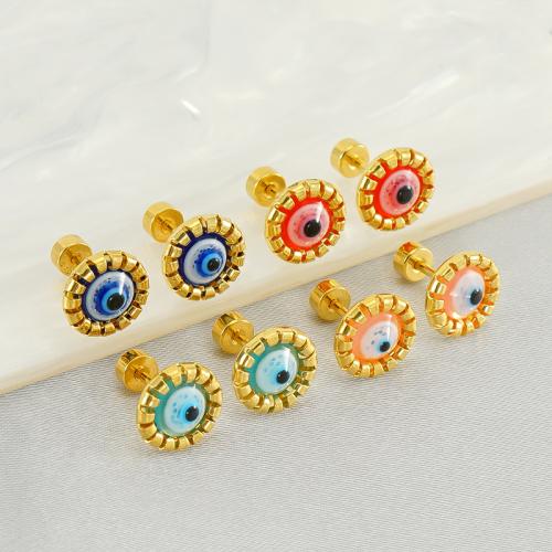 Stainless Steel Stud Earrings 304 Stainless Steel with Resin 18K gold plated fashion jewelry & for woman Sold By Pair