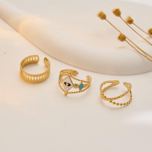 Rustfrit stål fingre Ringe, 304 rustfrit stål, tre stykker & mode smykker & for kvinde, gylden, Solgt af sæt