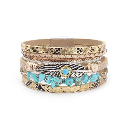PU Leather Cord Bracelets with Magnet & Gemstone fashion jewelry & multilayer & Unisex 28mm Length Approx 19.5 cm Sold By PC