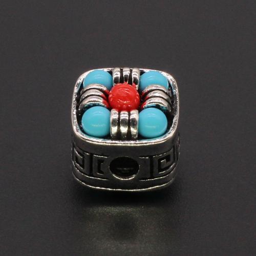 Zinc Alloy Jewelry Beads with turquoise Square silver color plated DIY Sold By PC