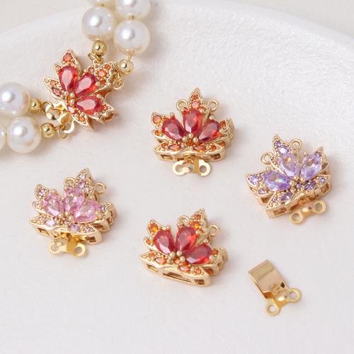 Brass Jewelry Clasps Maple Leaf gold color plated DIY & micro pave cubic zirconia nickel lead & cadmium free Sold By PC