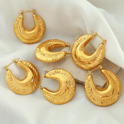Titanium Staal Earring, plated, mode sieraden, gouden, 32x33mm, Verkocht door pair