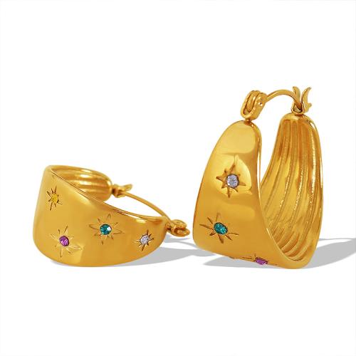 Titanium Staal Earring, plated, mode sieraden & met strass, gouden, 13x21mm, Verkocht door pair