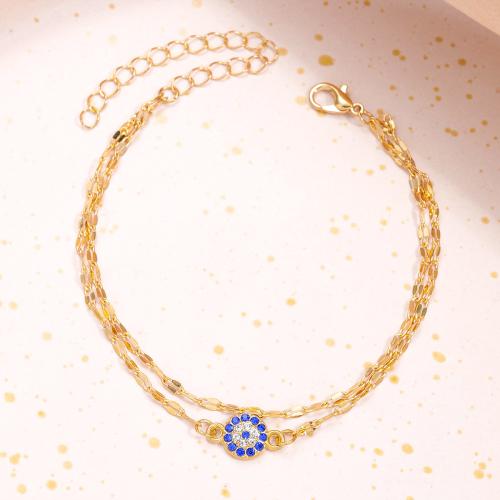 Bracelet en alliage de zinc, avec cristal, avec 7.5cm chaînes de rallonge, Double couche & bijoux de mode & pour femme, doré, Longueur 20 cm, 21 cm, Vendu par PC