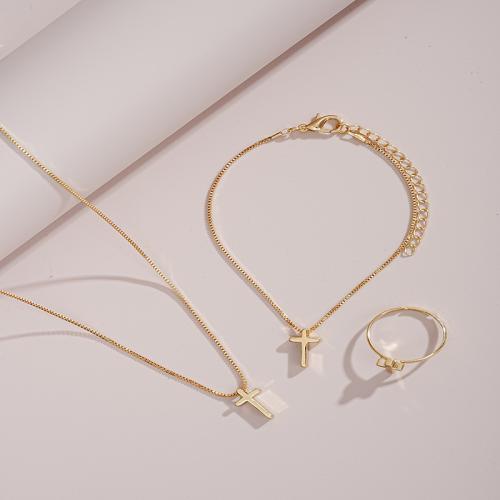Zinc Alloy Jewelry Sets finger ring & bracelet & necklace plated three pieces & fashion jewelry & for woman Sold By Set