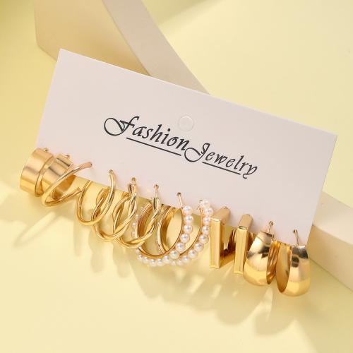Cink Alloy Naušnice, s Plastična Pearl, 6 komada & modni nakit & za žene, zlato, Prodano By Set
