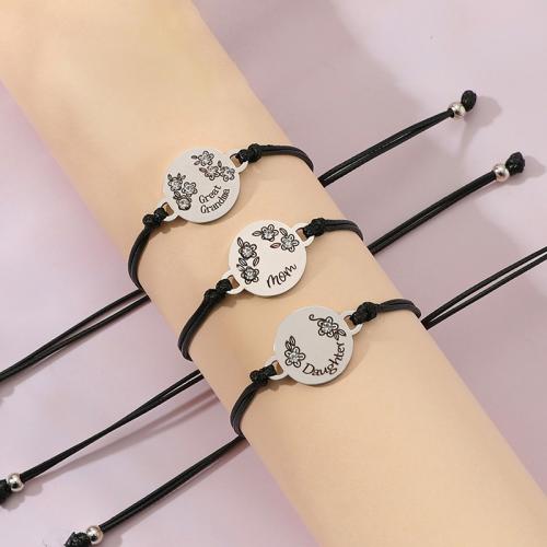Fashion Create Wax Cord Bracelets 304 Stainless Steel with Wax Cord polished three pieces & for woman & with rhinestone Length Approx 16-28 cm Sold By PC