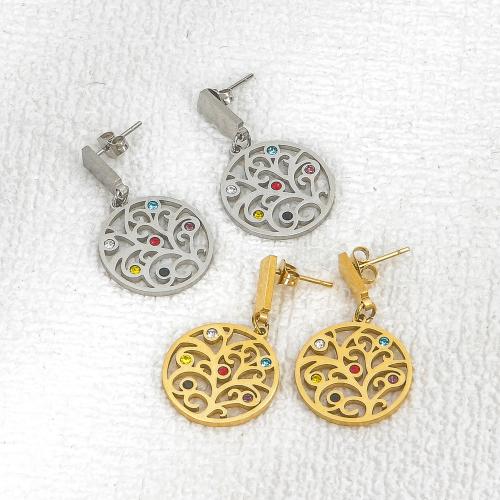 Stainless Steel Drop Earring 304 Stainless Steel Vacuum Ion Plating for woman & with rhinestone & hollow Sold By Pair
