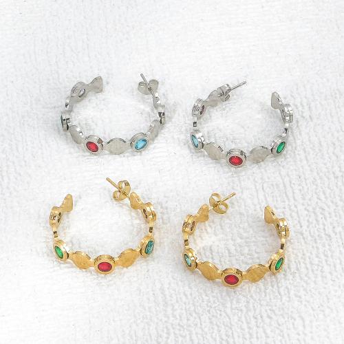 Roestvrij staal Stud Earrings, 304 roestvrij staal, mode sieraden & voor vrouw & met strass, meer kleuren voor de keuze, 31mm, Verkocht door pair